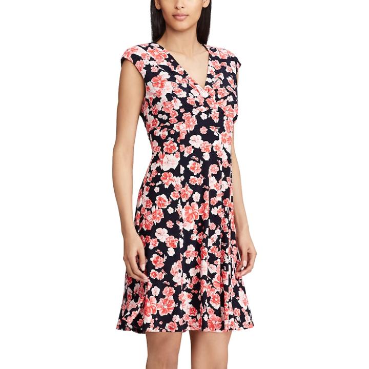 Women's Chaps Floral Surplice Empire Dress, Size: Xs, Blue (navy)