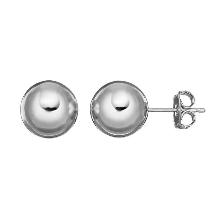 Silver Tone Ball Stud Earrings, Women's, White