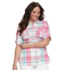 Plus Size Croft & Barrow&reg; Roll-tab Woven Shirt, Women's, Size: 1xl, Med Pink