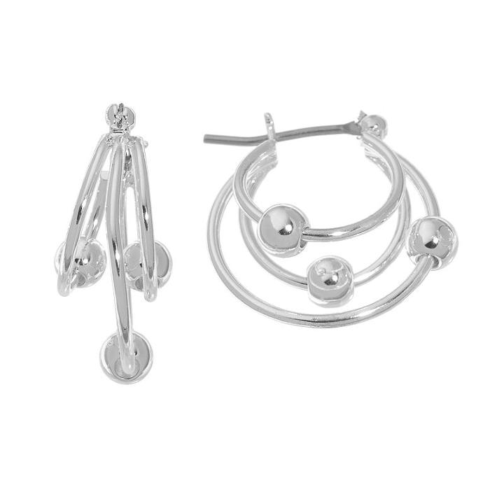 Napier Silver-tone Beaded Triple Hoop Earrings, Women's, Grey