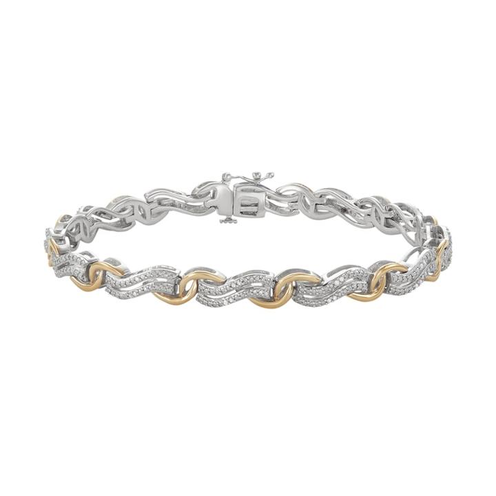 Two Tone 10k Gold Over Silver 1/4 Carat T.w. Diamond Bracelet, Women's, Size: 7, White