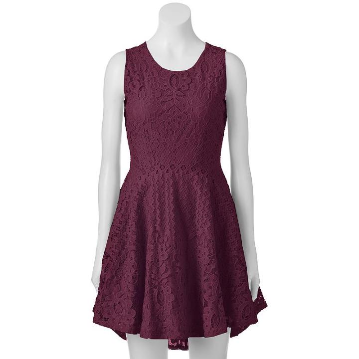 Juniors' Up By Ultra Pink Crochet Skater Dress, Teens, Size: Xl, Dark Red