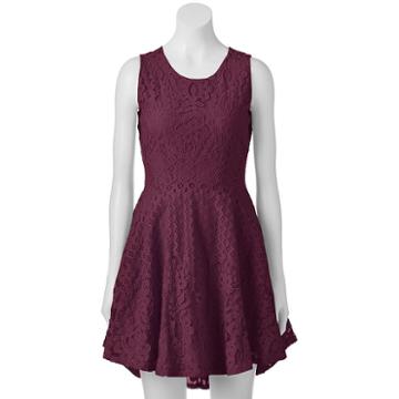 Juniors' Up By Ultra Pink Crochet Skater Dress, Teens, Size: Xl, Dark Red