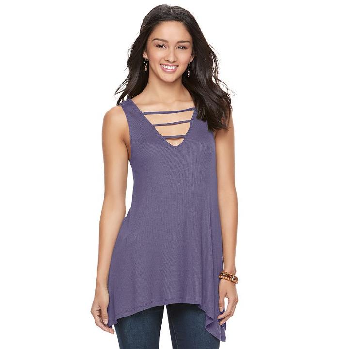 Juniors' Mudd&reg; Shark-bite Ladder Tunic Tank, Girl's, Size: Medium, Med Purple