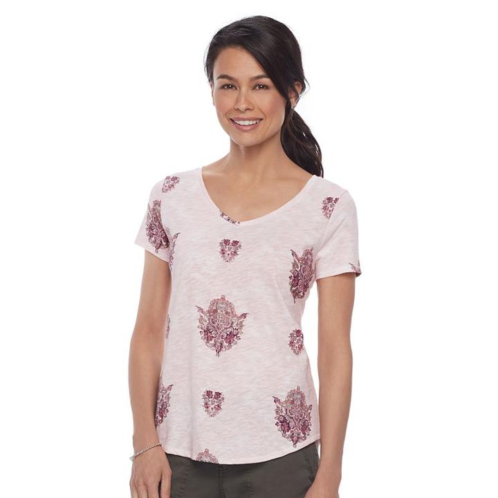 Petite Sonoma Goods For Life&trade; Essential Print V-neck Tee, Women's, Size: L Petite, Med Pink