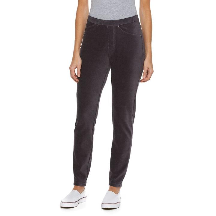 Women's Croft & Barrow&reg; Corduroy Leggings, Size: L Long, Grey (charcoal)