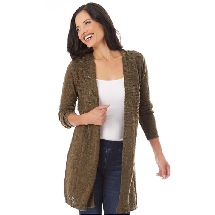 Women's Apt. 9&reg; Pointelle Cardigan, Size: Large, Dark Green