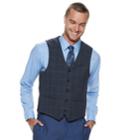 Men's Savile Row Modern-fit Blue Windowpane Vest, Size: Xxl