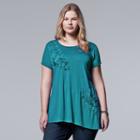Plus Size Simply Vera Vera Wang Floral Scoopneck Tee, Women's, Size: 3xl, Blue (navy)