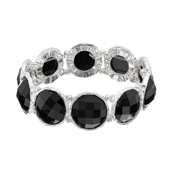 Black Round Stone Stretch Bracelet, Women's