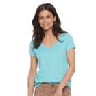 Petite Sonoma Goods For Life&trade; Essential Print V-neck Tee, Women's, Size: S Petite, Med Blue