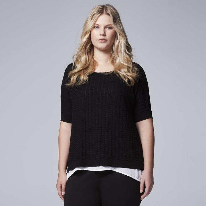 Plus Size Simply Vera Vera Wang Split-back Dolman Sweater, Women's, Size: 2xl, Black