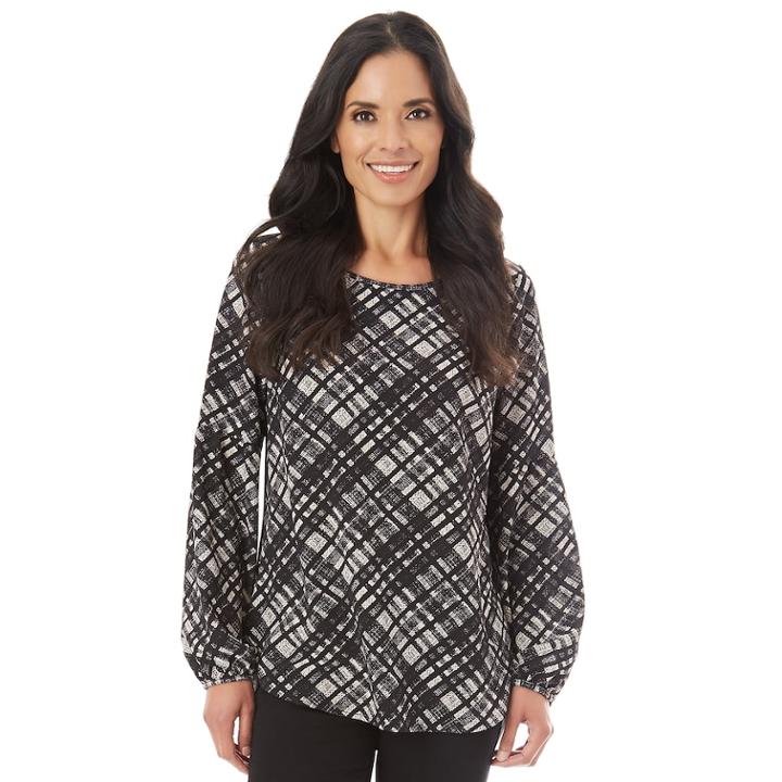 Women's Apt. 9&reg; Printed Balloon Top, Size: Large, Plaid