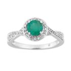 10k White Gold Emerald & 1/4 Carat T.w. Diamond Halo Ring, Women's, Size: 6, Green