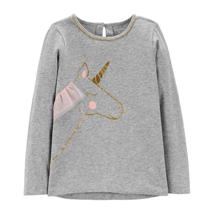 Girls 4-12 Carter's Glitter Unicorn Graphic Tee, Size: 4-5, Grey