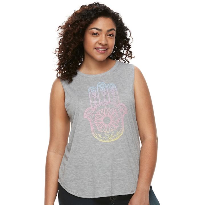 Juniors' Plus Size Hamsa Hand Tank, Teens, Size: 1xl, Gray Heather