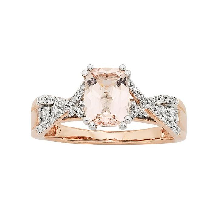 14k Rose Gold Morganite & 1/3 Carat T.w. Diamond Engagement Ring, Women's, Size: 8, Pink