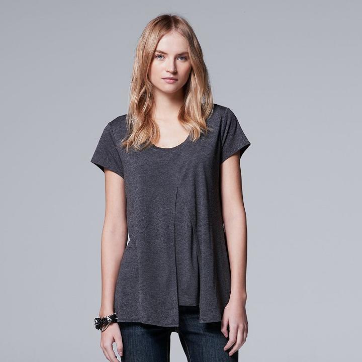Women's Simply Vera Vera Wang Simply Separates Split-front Tee, Size: Large, Med Grey