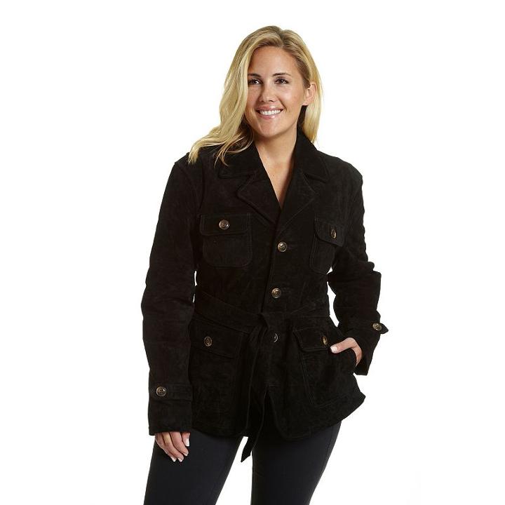 Plus Size Excelled Belted Suede Jacket, Women's, Size: 3xl, Black