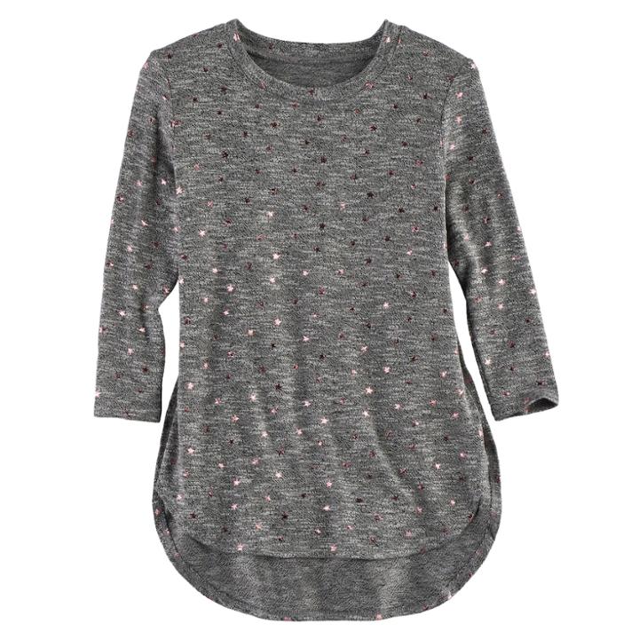 Girls 7-16 Fire, Love 3/4-length Sleeve Side Slit Tee, Size: Large, Med Grey