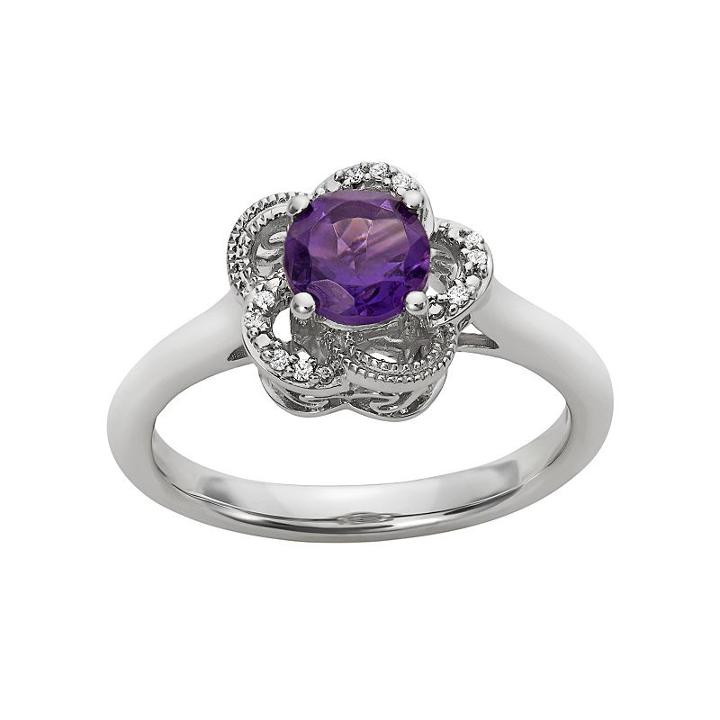 Simply Vera Vera Wang Amethyst & Diamond Accent Sterling Silver Flower Ring, Women's, Size: 8, Purple