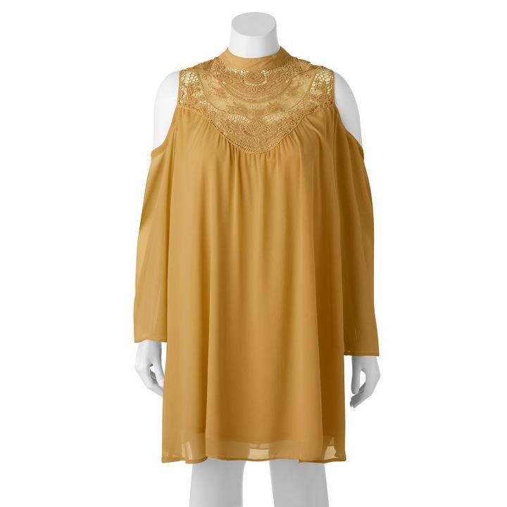 Juniors' Plus Size Heartsoul Crochet Yoke Cold Shoulder Dress, Girl's, Size: 1xl, Gold