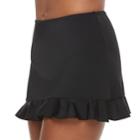 Women's A Shore Fit Hip Minimizer Ruffled Skirtini Bottoms, Size: 6, Black