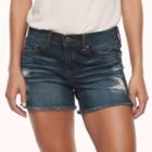 Juniors' Mudd&reg; Fray Hem Ripped Midi Shorts, Teens, Size: 7, Dark Blue