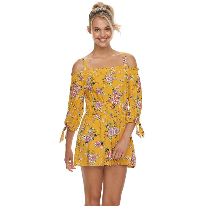 Juniors' As U Wish Tie-sleeve Off-shoulder Romper, Teens, Size: Medium, Lt Yellow