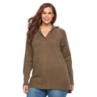 Plus Size Sonoma Goods For Life&trade; Cable Knit Hooded Tunic, Women's, Size: 1xl, Dark Brown