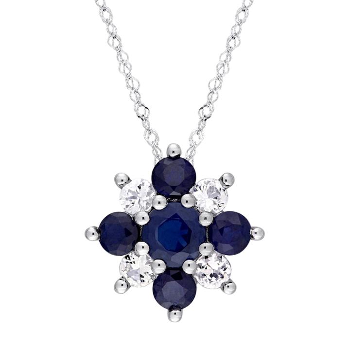 14k White Gold Blue & White Sapphire Flower Pendant, Women's, Size: 17