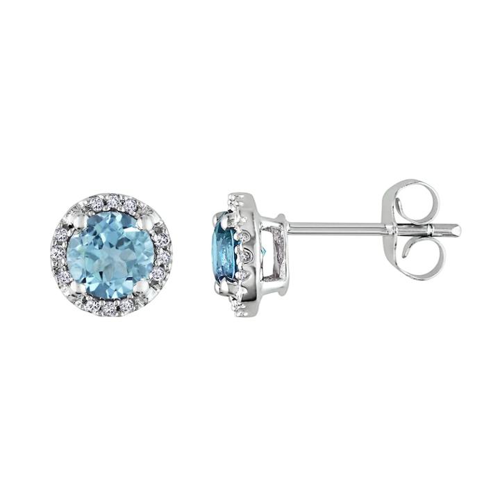 Stella Grace Sky Blue Topaz And Diamond Accent 10k White Gold Halo Stud Earrings, Women's