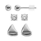 Cubic Zirconia Sterling Silver Sailboat & Ball Stud Earring Set, Women's, Grey