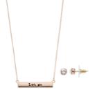 Let Go Bar Necklace & Simulated Crystal Stud Earring Set, Women's, Pink