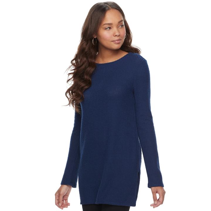 Women's Sonoma Goods For Life&trade; Crewneck Waffle-weave Tunic, Size: Xs, Blue