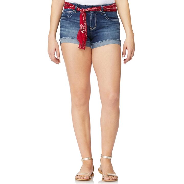 Juniors' Wallflower Legendary Bandanna Belted Mid-rise Jean Shortie Shorts, Teens, Size: 13, Grey