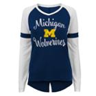 Juniors' Michigan Wolverines Split Back Raglan Tee, Teens, Size: Large, Dark Blue