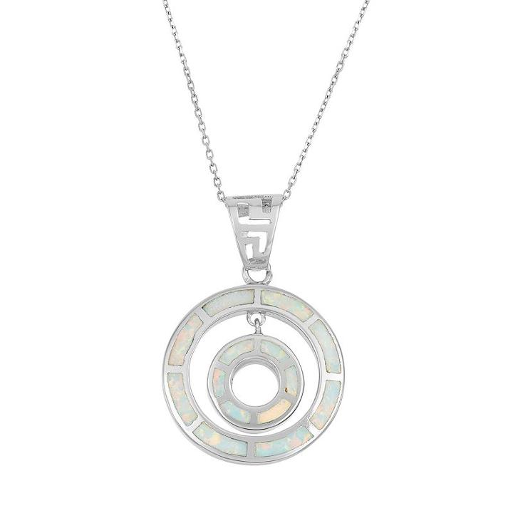 Lab-created Opal Sterling Silver Double Circle Pendant Necklace, Women's, Size: 18, White
