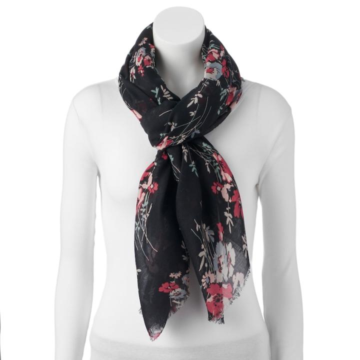 Women's Chaps Floral Oversized Oblong Wrap Scarf, Black