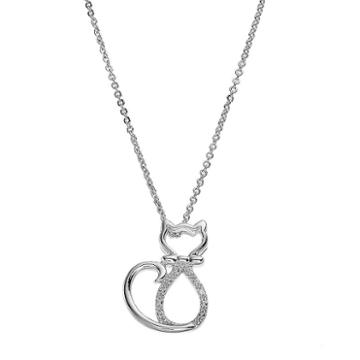 Delicate Diamonds Sterling Silver Cat Pendant Necklace, Women's, Grey