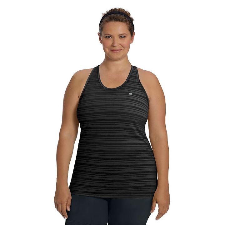 Plus Size Champion Vapor Striped Racerback Tank, Women's, Size: 1xl, Black