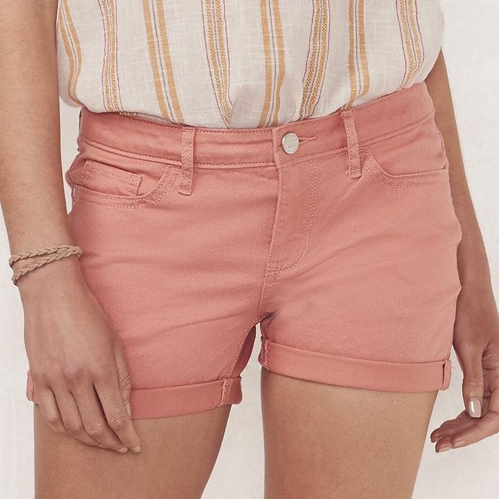 Women's Lc Lauren Conrad Cuffed Jean Shorts, Size: 12, Lt Orange