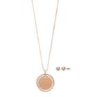 Circle Pendant Necklace & Ball Stud Earring Set, Women's, Light Pink