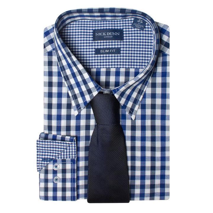 Big & Tall Men's Nick Dunn Slim Tall Patterned Easy-care Spread-collar Dress Shirt & Tie Set, Size: Lt 38/39, Blue (navy)
