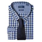 Big & Tall Men's Nick Dunn Slim Tall Patterned Easy-care Spread-collar Dress Shirt & Tie Set, Size: Lt 38/39, Blue (navy)