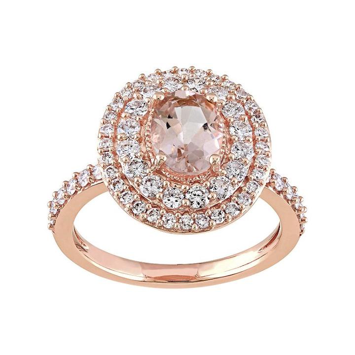 14k Rose Gold Morganite & 9/10 Carat T.w. Diamond Oval Halo Engagement Ring, Women's, Size: 7, Pink