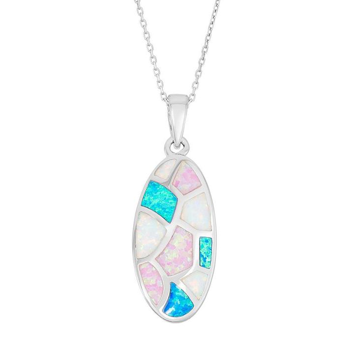 Sterling Silver Lab-created Opal Oval Pendant Necklace, Women's, Size: 18, Multicolor