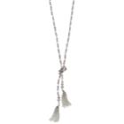 Long Beaded Knotted Tassel Y Necklace, Women's, Grey