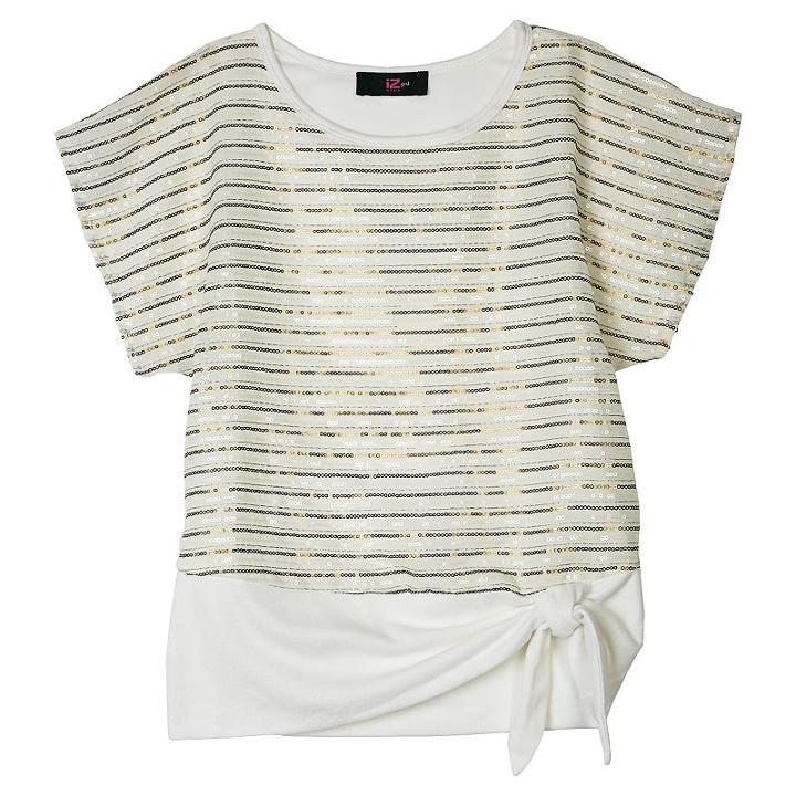 Iz Amy Byer Girls 7-16 Tie Waist Sequin Top, Girl's, Size: Large, White