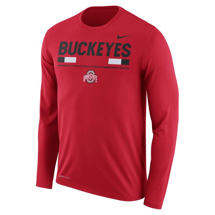 Men's Nike Ohio State Buckeyes Dri-fit Legend Staff Long-sleeve Tee, Size: Medium, Red